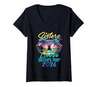 Womens Sisters On The Loose Sisters Trip 2026 Funny Summer Vacation V-Neck T-Shirt