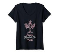 Women's Sisters Rooted in Faith Christian Scripture Siblings V-Neck T-Shirt