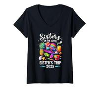 Womens Sisters Trip 2025 Summer Cute Sister's On The Loose 2025 V-Neck T-Shirt