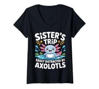 Women's Sisters Trip Axolotl Shirt Easily Distracted By Axolotls V-Neck T-Shirt