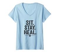 Womens Sit. Stay. Heal. Vintage Pet Therapy Style. V-Neck T-Shirt