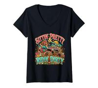 Women's Sittin’ Pretty Ridin’ Dirty Cute Off Road UTV Mudding SXS V-Neck T-Shirt