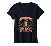 Women's Sittin' Pretty Riding Dirty Messy Bun Off-Road V-Neck T-Shirt