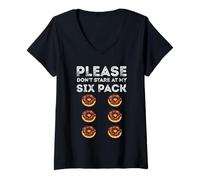 Women's Six Pack Workout Please Dont Stare at My Six Pack Donuts V-Neck T-Shirt