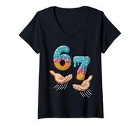 Women's Six Seven 6 7 Ice Cream Hands Meme Graphic for Kids V-Neck T-Shirt