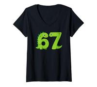 Womens Six Seven 67 Dinosaur Numbers 6 and 7 Animal Lovers V-Neck T-Shirt