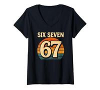 Women's Six Seven 67 - Retro Vintage Sunset Italian Brainrot V-Neck T-Shirt