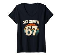 Women's Six Seven 67 - Retro Vintage Sunset Italian Brainrot V-Neck T-Shirt