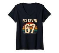 Women's Six Seven 67 - Retro Vintage Sunset Italian Brainrot V-Neck T-Shirt