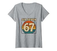 Women's Six Seven 67 - Retro Vintage Sunset Italian Brainrot V-Neck T-Shirt