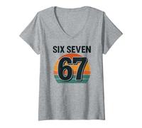 Women's Six Seven 67 - Retro Vintage Sunset Italian Brainrot V-Neck T-Shirt