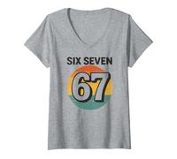 Women's Six Seven 67 - Retro Vintage Sunset Italian Brainrot V-Neck T-Shirt