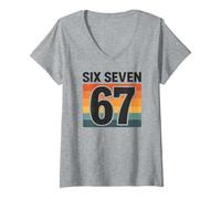 Women's Six Seven 67 - Retro Vintage Sunset Italian Brainrot V-Neck T-Shirt