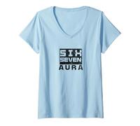 Womens Six Seven Aura Gen Alpha Slang 6 7 Funny Slang Sayings V-Neck T-Shirt