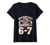 Womens Six Seven Baseball Meme How Many Days 6-7 V-Neck T-Shirt