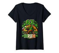 Women's Six Seven Bruh Sasquatch 67 St Patricks Day Shamrock Bigfoot V-Neck T-Shirt