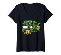 Women's Six Seven Bruh Tee 67 St Patricks Day Shamrock Leprechaun V-Neck T-Shirt