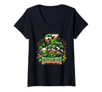 Women's Six Seven Bruh Tee 67 St Patricks Day Shamrock Raccoon V-Neck T-Shirt