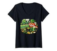 Women's Six Seven Bruh Tee 67 St Patricks Day Shamrock Red Panda V-Neck T-Shirt