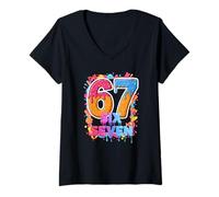 Womens Six Seven Chocolate Ice-Cream Drip 6 7 Generation-Alpha Meme V-Neck T-Shirt