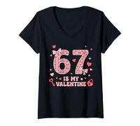 Women's Six Seven Heart 67 is My Valentine Funny Valentine's Day 67 V-Neck T-Shirt