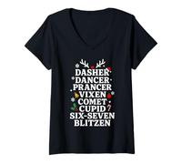 Womens Six Seven Meme 6-7 Reindeer Men Women Kids Funny Christmas V-Neck T-Shirt