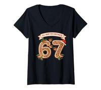 Womens Six Seven Meme Gen Alpha Slang 67 Santa's Gingerbread V-Neck T-Shirt