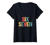 Womens Six Seven - Retro Funny Memes Saying Sarcastic Novelty Meme V-Neck T-Shirt