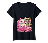 Women's Sixty Sassy and a Bit Smart Assy Cat 60th Birthday V-Neck T-Shirt