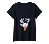 Womens Sixty Seven 67 Baseball Ice Cream Cone Summer V-Neck T-Shirt