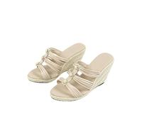 Women's Size 5-6 Wide Width Wedge Sandals - Comfortable Slide Sandals for Vacation, Casual Wear & Walking,Beige,6.5 UK