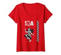 Women's SKA Music Rudegirl V-Neck T-Shirt, Red, XX-Large