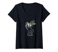 Womens Ska Trombone Monkey Player V-Neck T-Shirt
