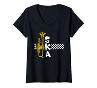 Womens SKA trumpet and squares V-Neck T-Shirt