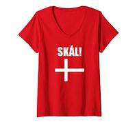 Womens Skal Cheers Danish Cross Souvenir Dannebrog Flag Of Denmark V-Neck T-Shirt