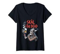 Womens Skål to The Dead Viking Skeleton Beer Shirt V-Neck T-Shirt
