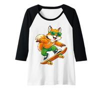 Womens Skateboard Fox Riding Skateboard Skater Graphic Raglan Baseball Tee