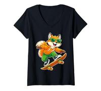 Women's Skateboard Fox Riding Skateboard Skater Graphic V-Neck T-Shirt
