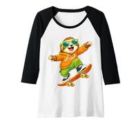 Womens Skateboard Sloth Riding Skateboard Skater Graphic Raglan Baseball Tee