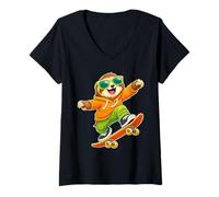 Women's Skateboard Sloth Riding Skateboard Skater Graphic V-Neck T-Shirt