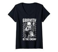 Womens Skater Skateboarder Frankenstein Gravity is The Enemy Skate V-Neck T-Shirt
