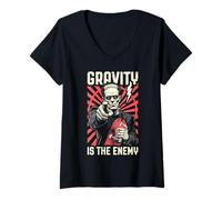 Womens Skater Skateboarder Frankenstein Gravity is The Enemy Skate V-Neck T-Shirt