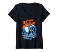 Womens Skating into The Afterlife Funny Hockey Zombies Halloween V-Neck T-Shirt