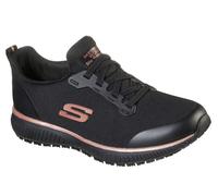 Skechers Women's Squad Sr Sneaker, Black Flat Knit/Rose Gold Trim, 7 UK