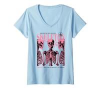 Women's Skeleton Anatomy Pink Goth Funny Sarcastic Halftone Poster V-Neck T-Shirt