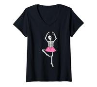 Women's Skeleton Ballerina Ballet Dancer Tutu Skirt Halloween V-Neck T-Shirt
