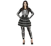 Womens Skeleton Costume Dress Ladies Halloween Fancy Dress Outfit Small Med LG