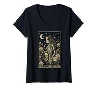 Womens Skeleton Expectant Mother Tarot Card Pregnancy Announcement V-Neck T-Shirt