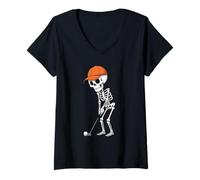Womens Skeleton Golf Halloween Golfer Golf Player Funny Men Dad V-Neck T-Shirt