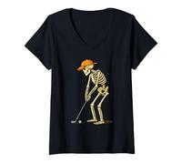 Womens Skeleton Golfer Shirt - Funny Halloween Golf Costume V-Neck T-Shirt